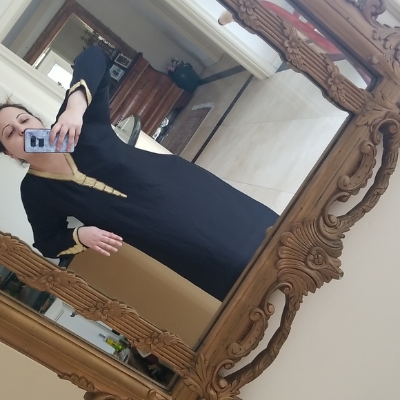 Black & Gold Embroidered Sequin Kaftan Cover-Up Maxi Dress - Picture 11 of 16